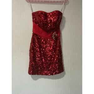 Hannah S 100% Silk Red Sequin Strapless Cocktail Dress Size 4